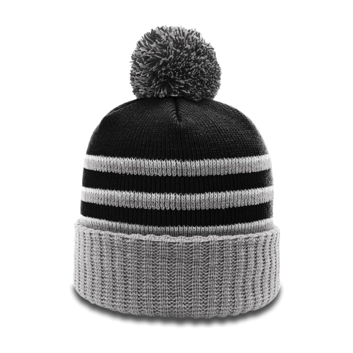 Richardson Striped Beanie With Cuff & Pom